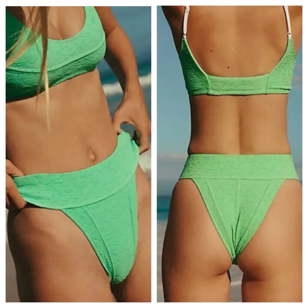 New Free People Dylan High-Waist Cheeky Bikini Bottoms- Beach Glass Mint